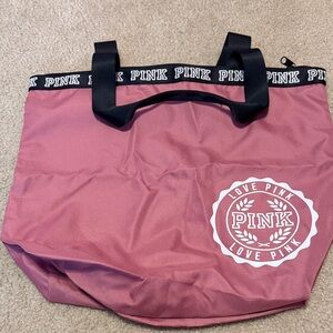 PINK Victoria's Secret Dusty Rose Logo Tote with Black Straps